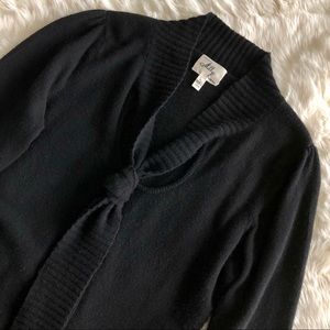Milly Black Cashmere Pussy Bow Neck Tie Sweater